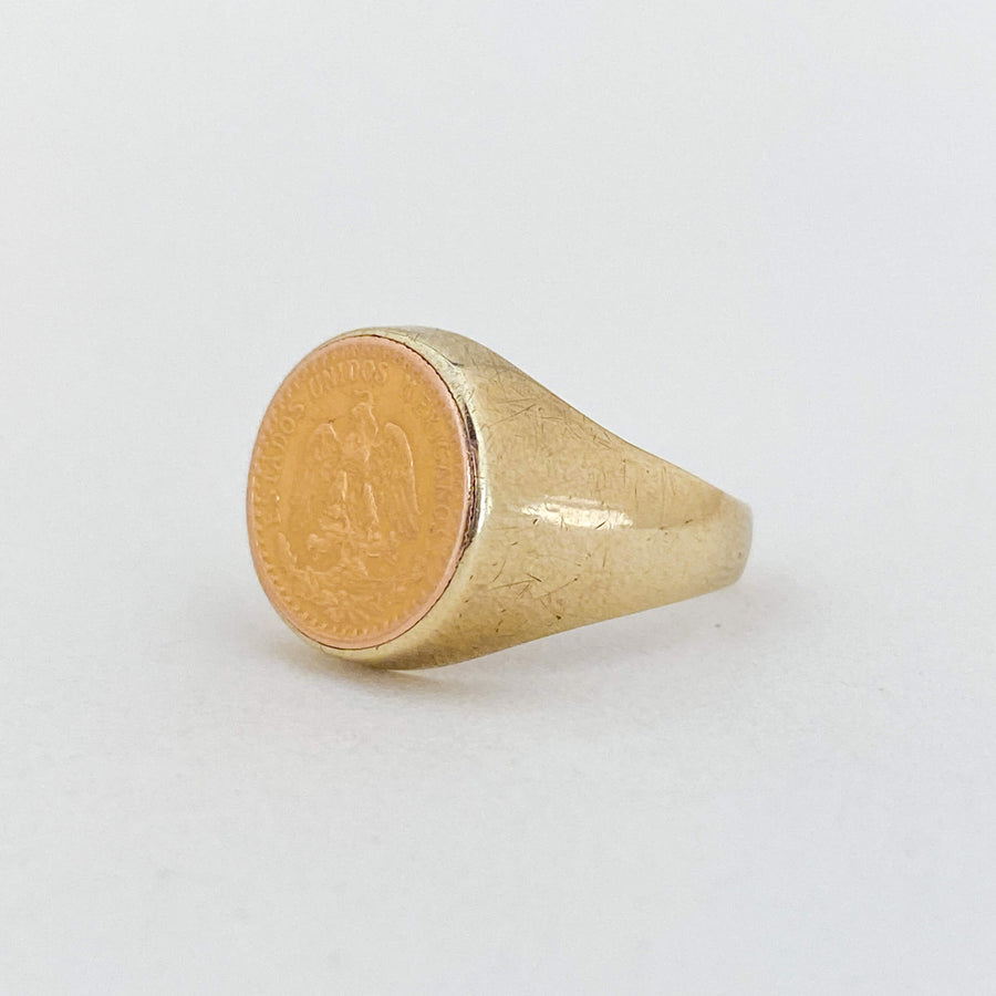 Vintage Mexican Coin Signet Ring