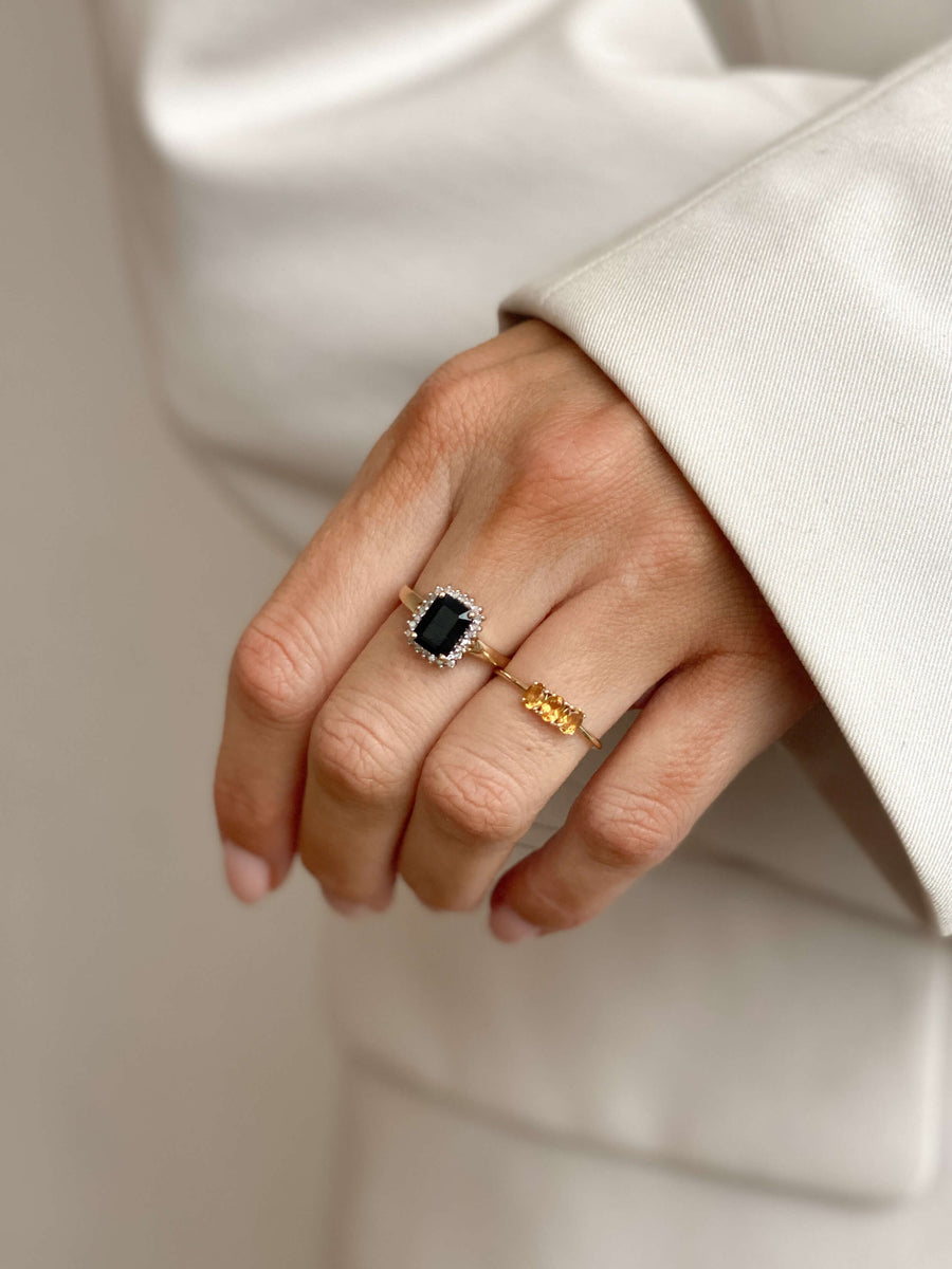 Vintage Sapphire & Diamond Cushion Halo Ring