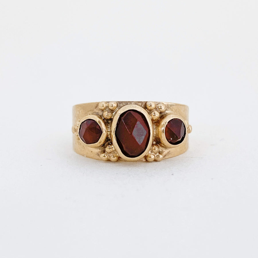 Vintage Carnelian Trio Ornate Band Ring