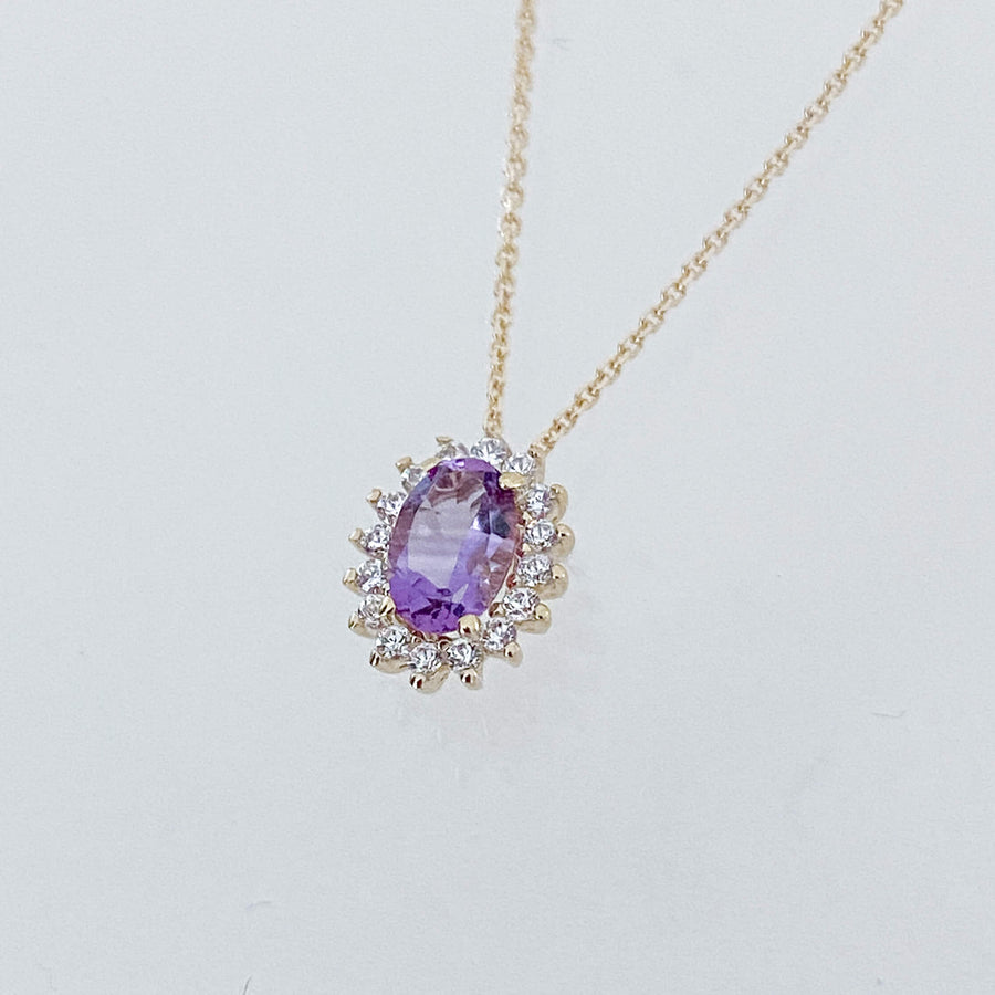 Amethyst & CZ Halo Pendant & Necklace