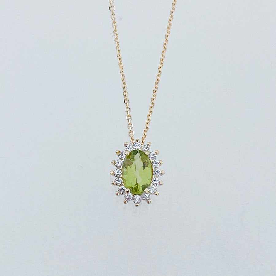 Peridot & CZ Halo Pendant & Necklace