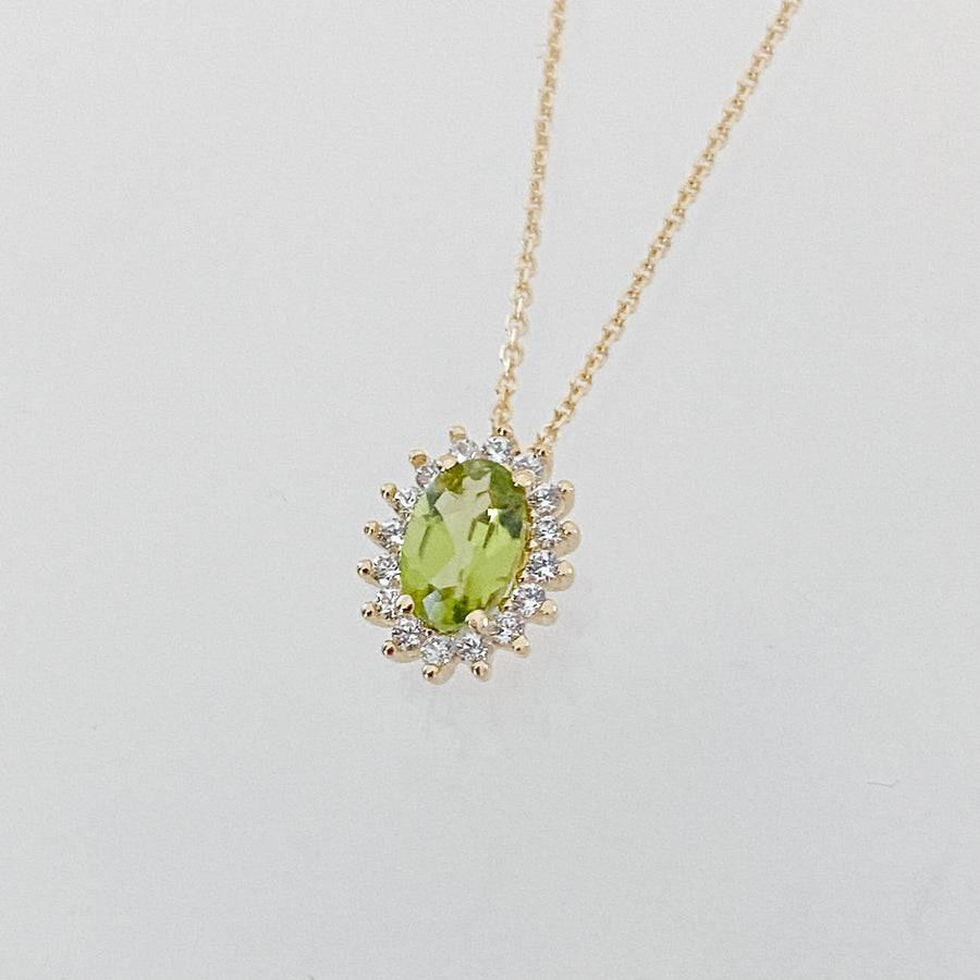 Peridot & CZ Halo Pendant & Necklace