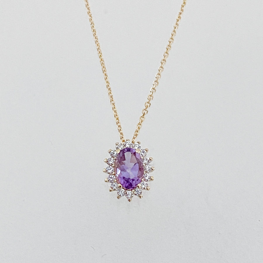 Amethyst & CZ Halo Pendant & Necklace