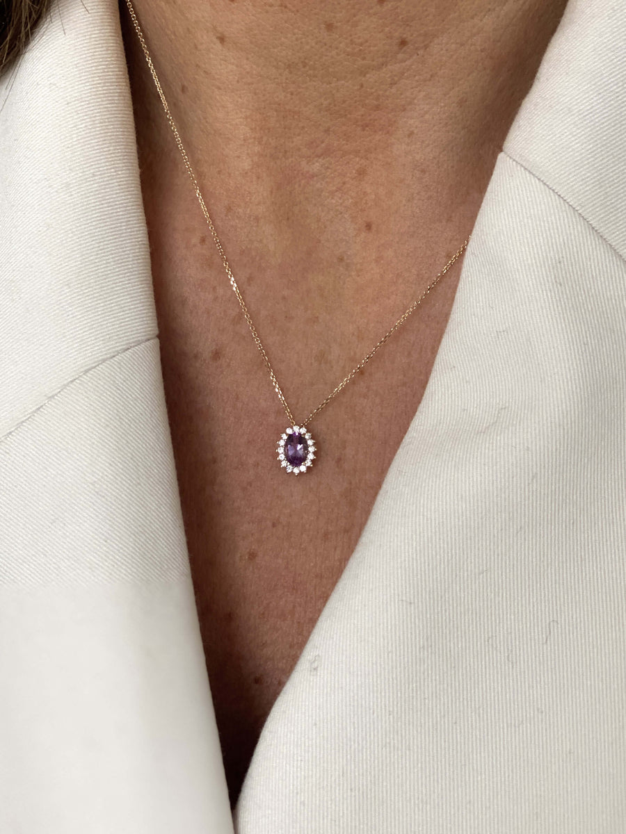 Amethyst & CZ Halo Pendant & Necklace