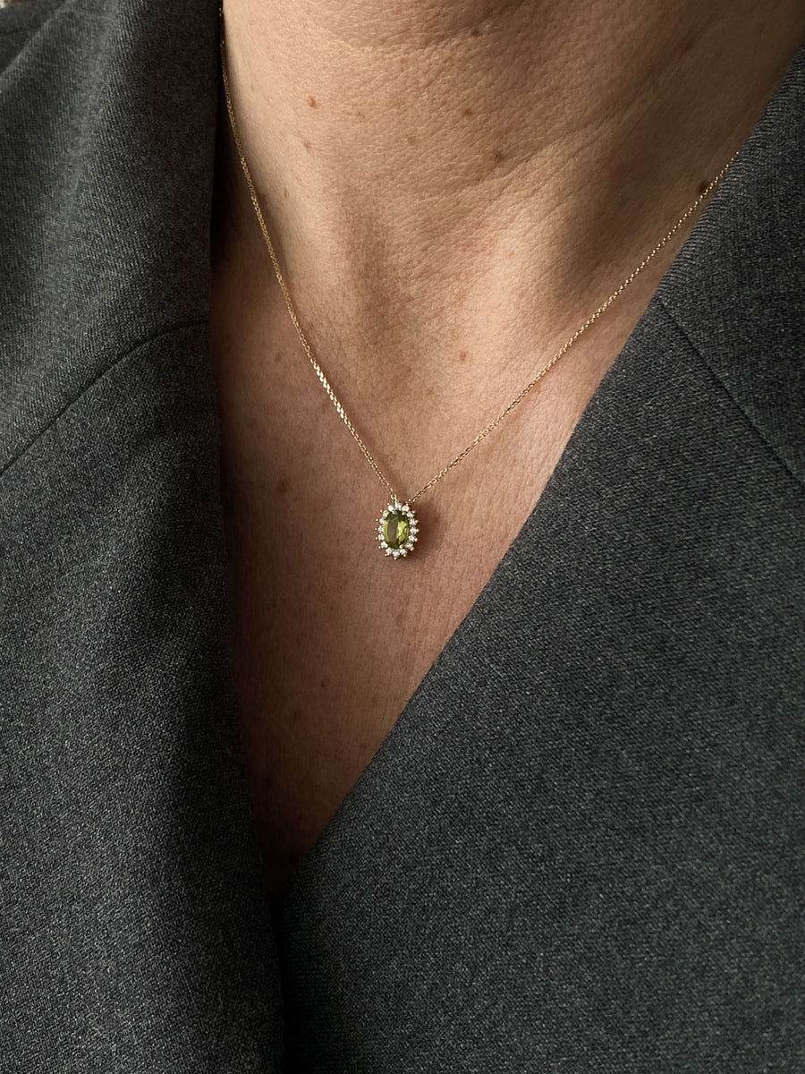 Peridot & CZ Halo Pendant & Necklace