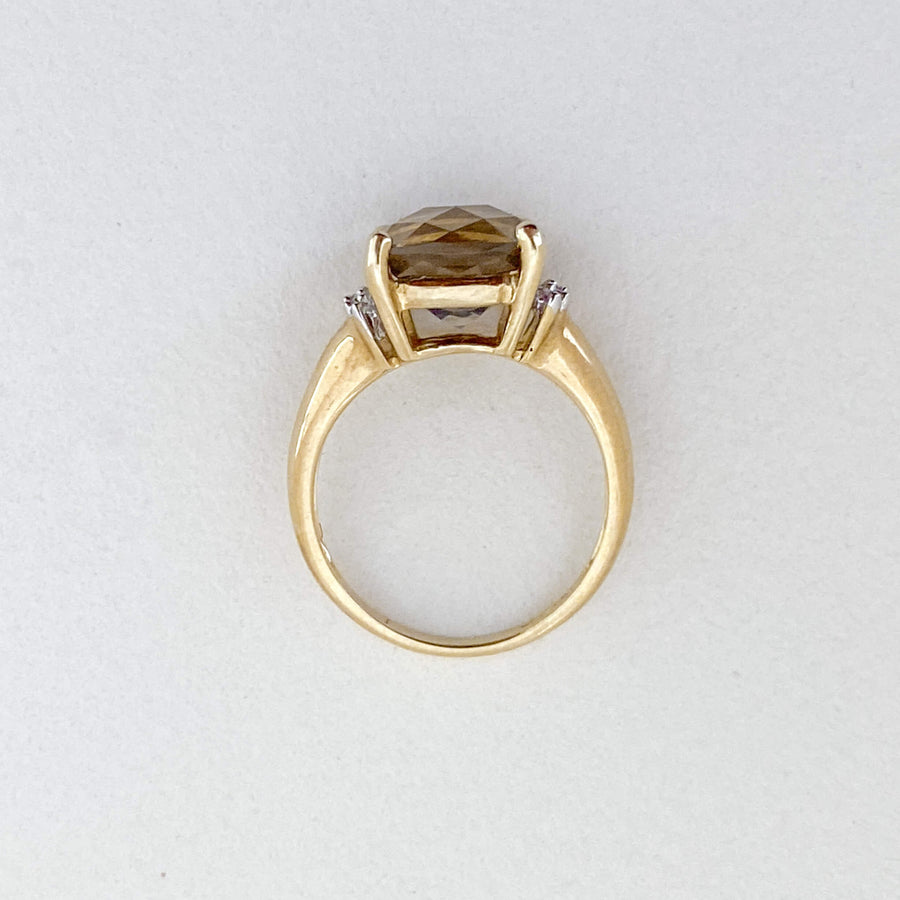 Smoky Quartz & Diamond Cushion Ring