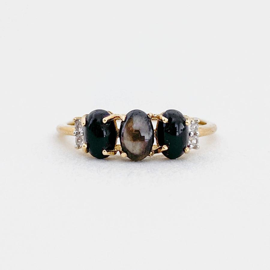 Vintage Sapphire, Onyx & Quartz Trilogy Ring