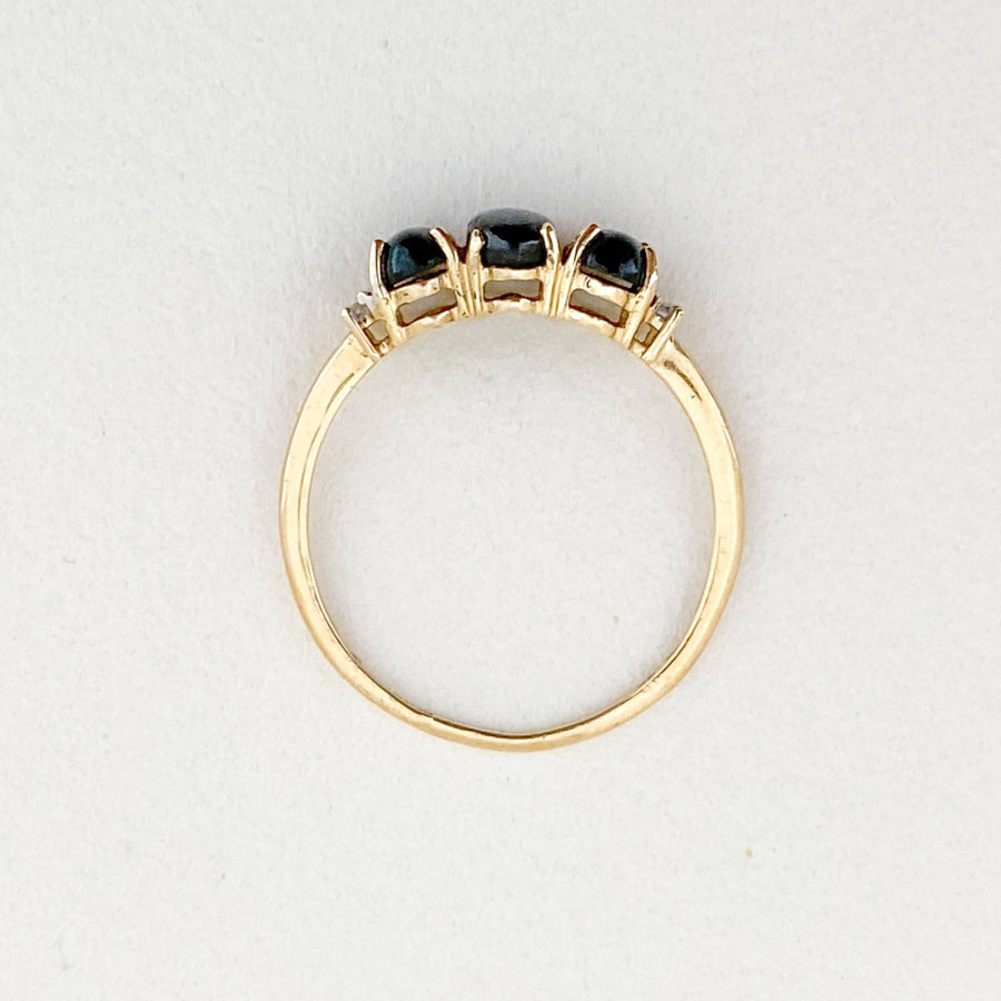 Vintage Sapphire, Onyx & Quartz Trilogy Ring