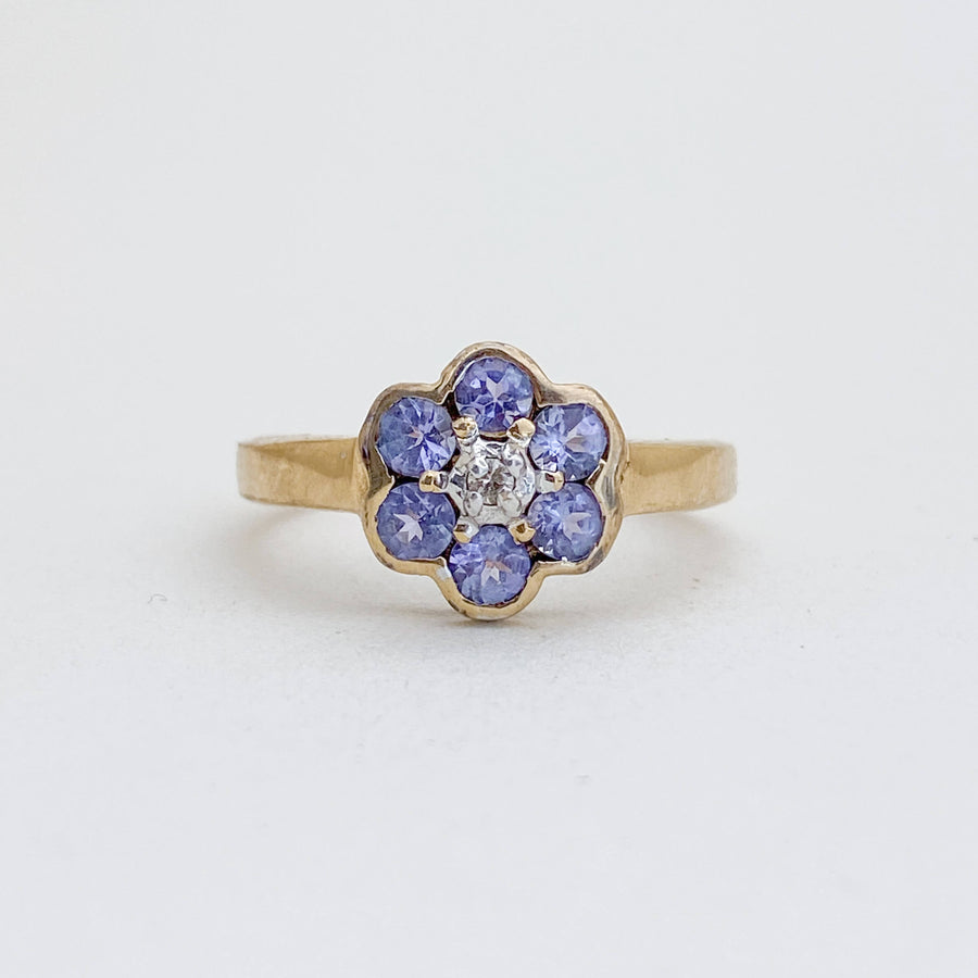 Vintage Tanzanite & Diamond Flower Ring