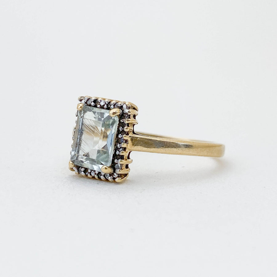 Vintage Prasiolite & Diamond Cushion Halo Ring