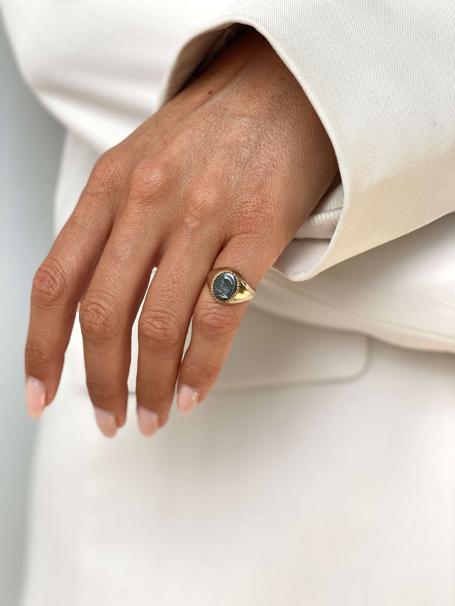 Vintage Hematite Signet Pinky Ring