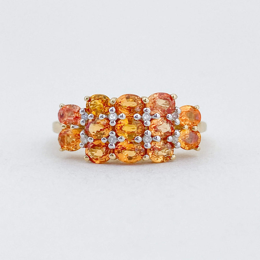 Orange Sapphire & Diamond Cluster Ring