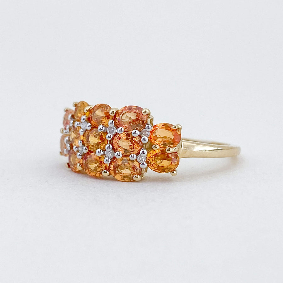 Orange Sapphire & Diamond Cluster Ring