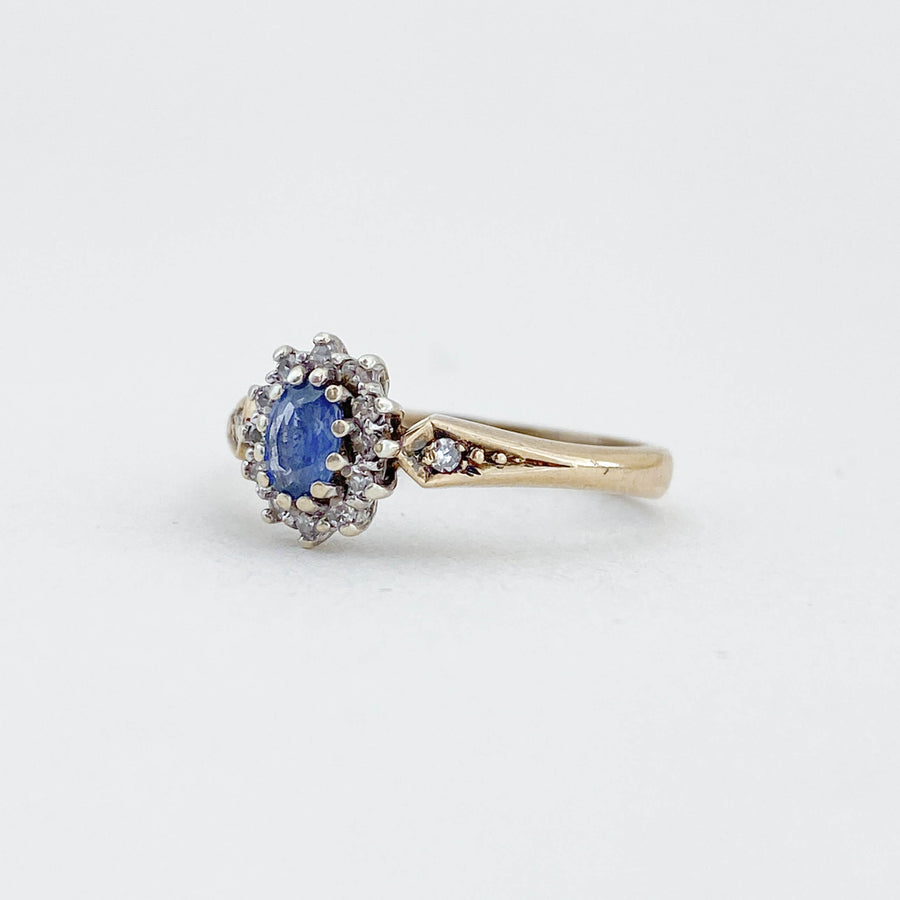 Vintage Sapphire & Diamond Halo Ring