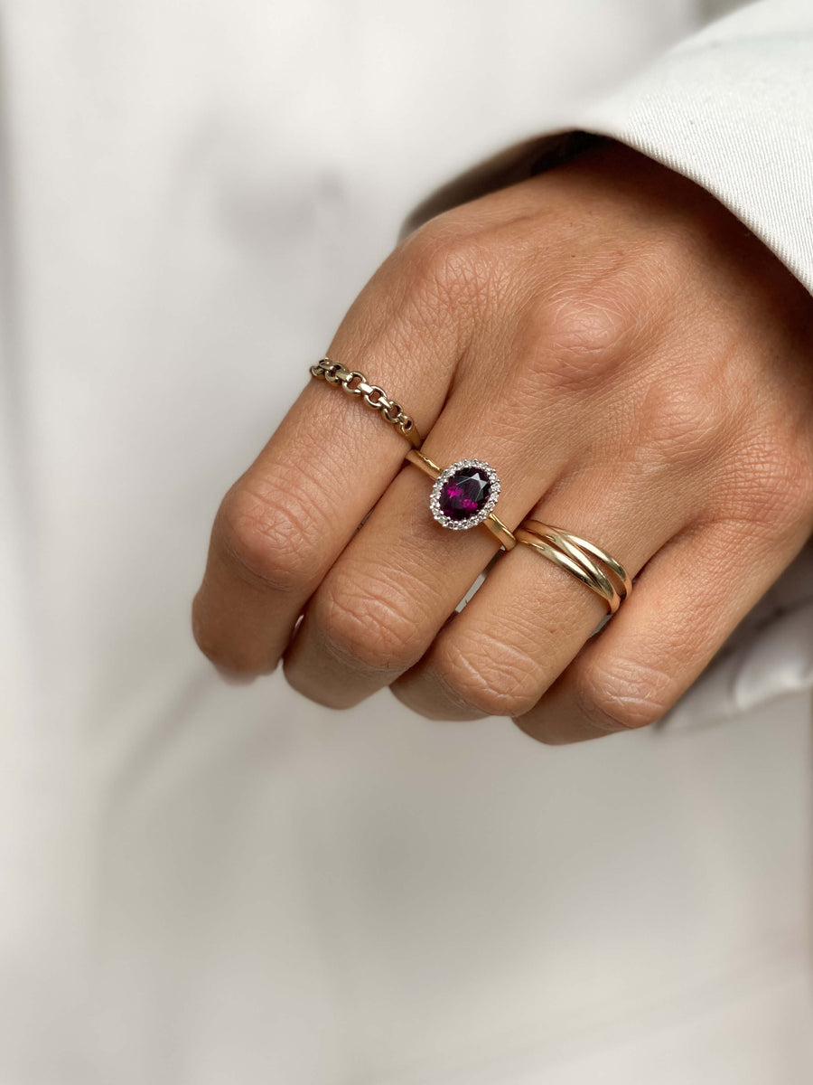 Vintage Grape Garnet & Diamond Halo Ring