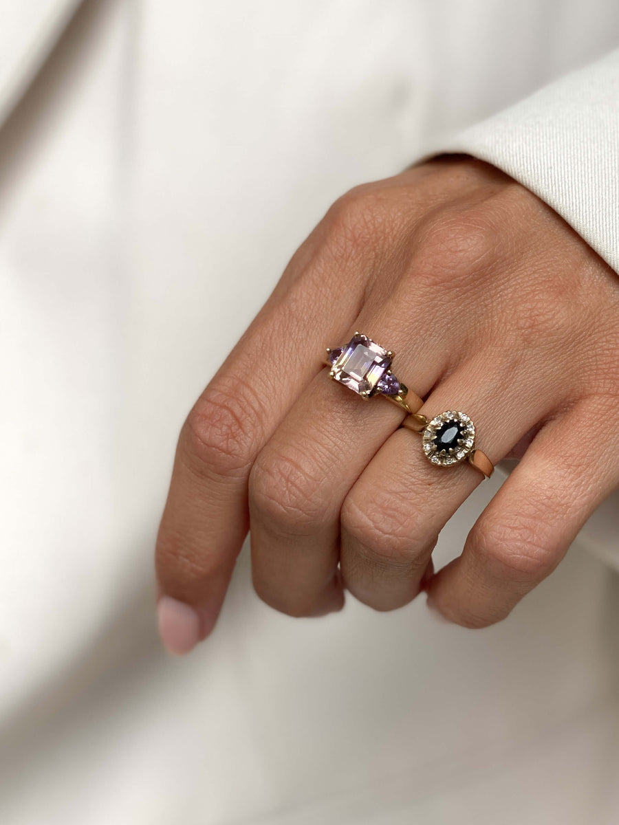 Vintage Sapphire & Diamond Halo Ring