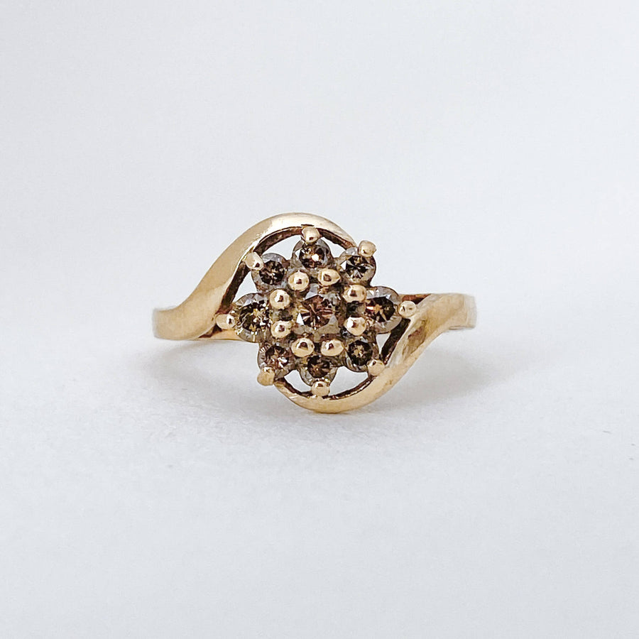 Vintage Champagne Diamond Flower Twist Ring