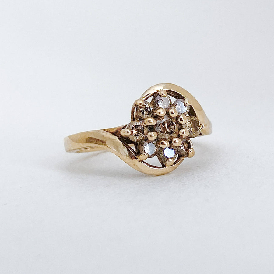 Vintage Champagne Diamond Flower Twist Ring