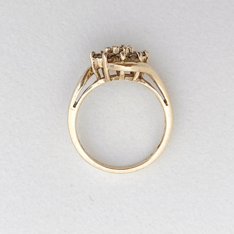 Vintage Champagne Diamond Flower Twist Ring