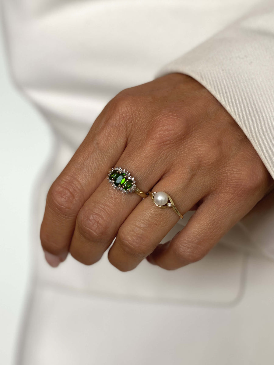 Vintage Chrome Diopside & Diamond Trilogy Halo Ring