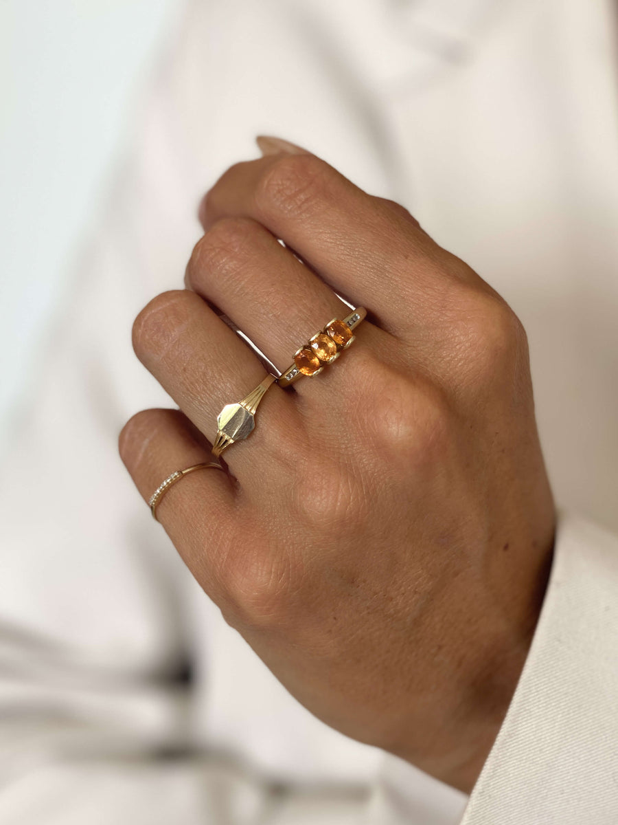 Vintage Orange Citrine & Diamond Trilogy Ring