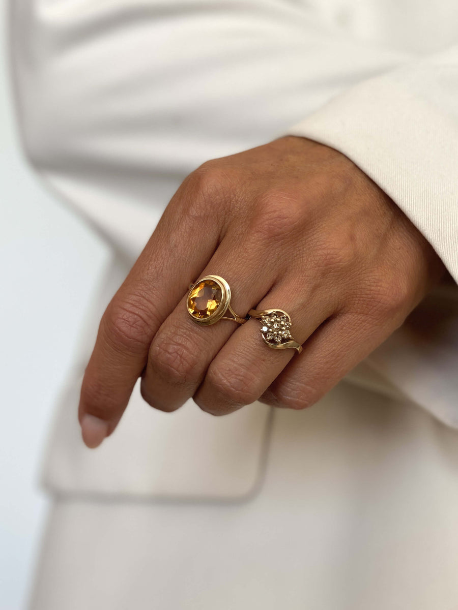 Vintage Champagne Diamond Flower Twist Ring