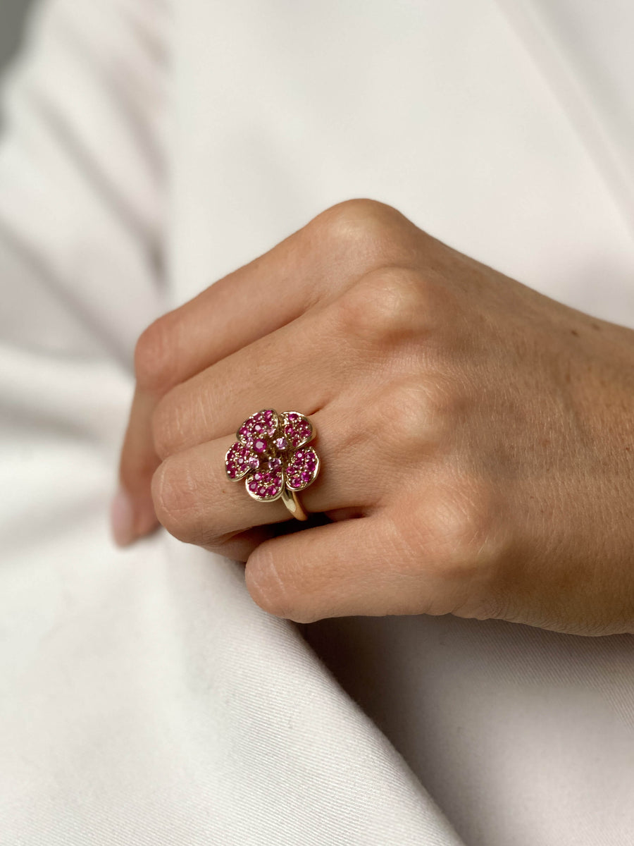 Vintage Ruby & Sapphire Flower Cocktail Ring