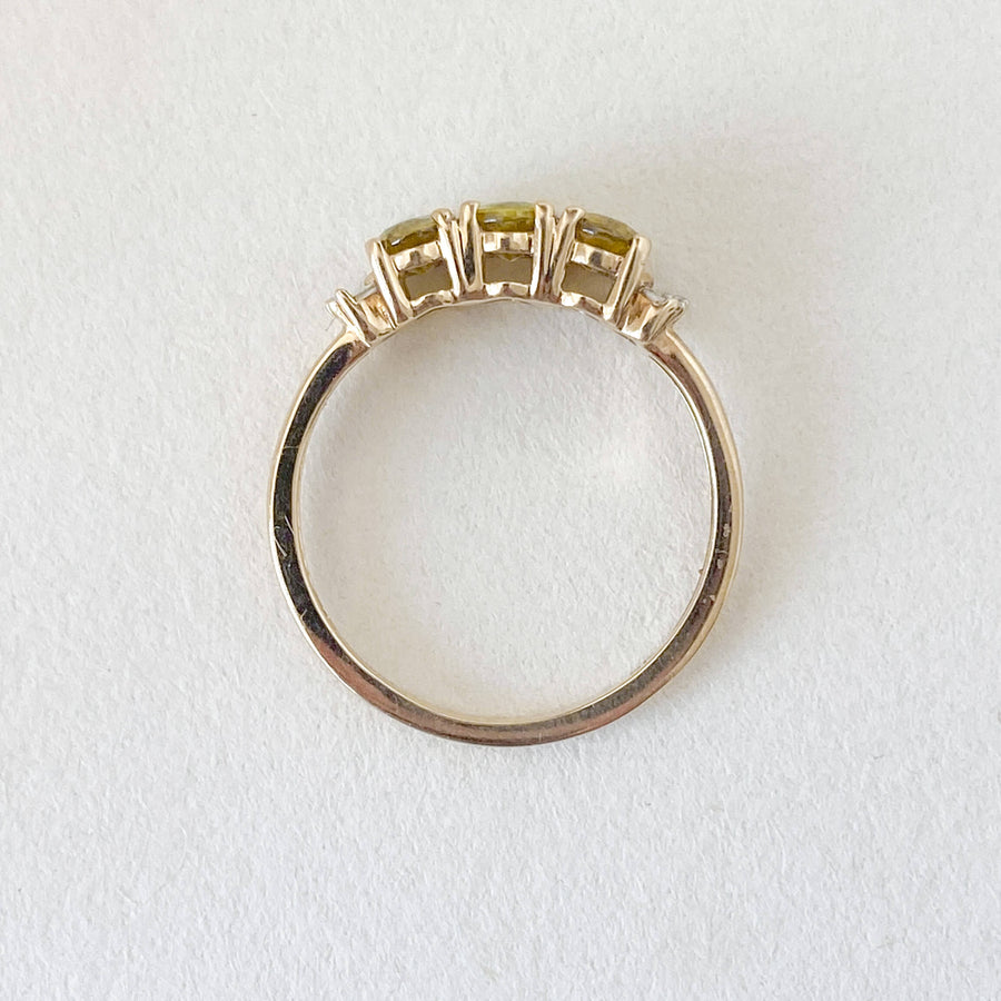 Vintage Peridot & Diamond Baguettes Trilogy Ring