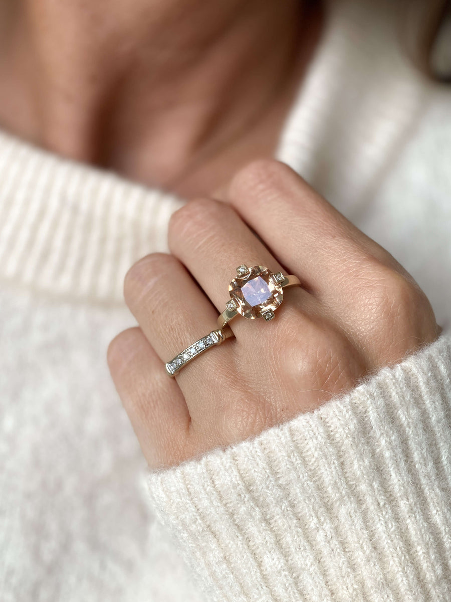 Vintage Kunzite & CZ Pêche Ring