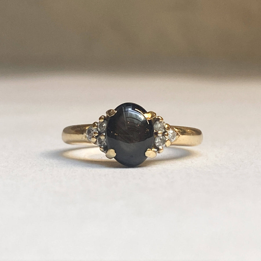 Vintage Sapphire & Diamond Cateye Ring