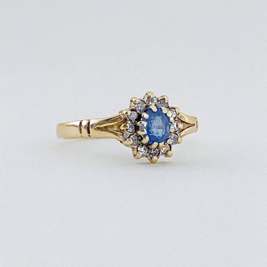 Vintage Ceylon Sapphire & CZ Halo Ring