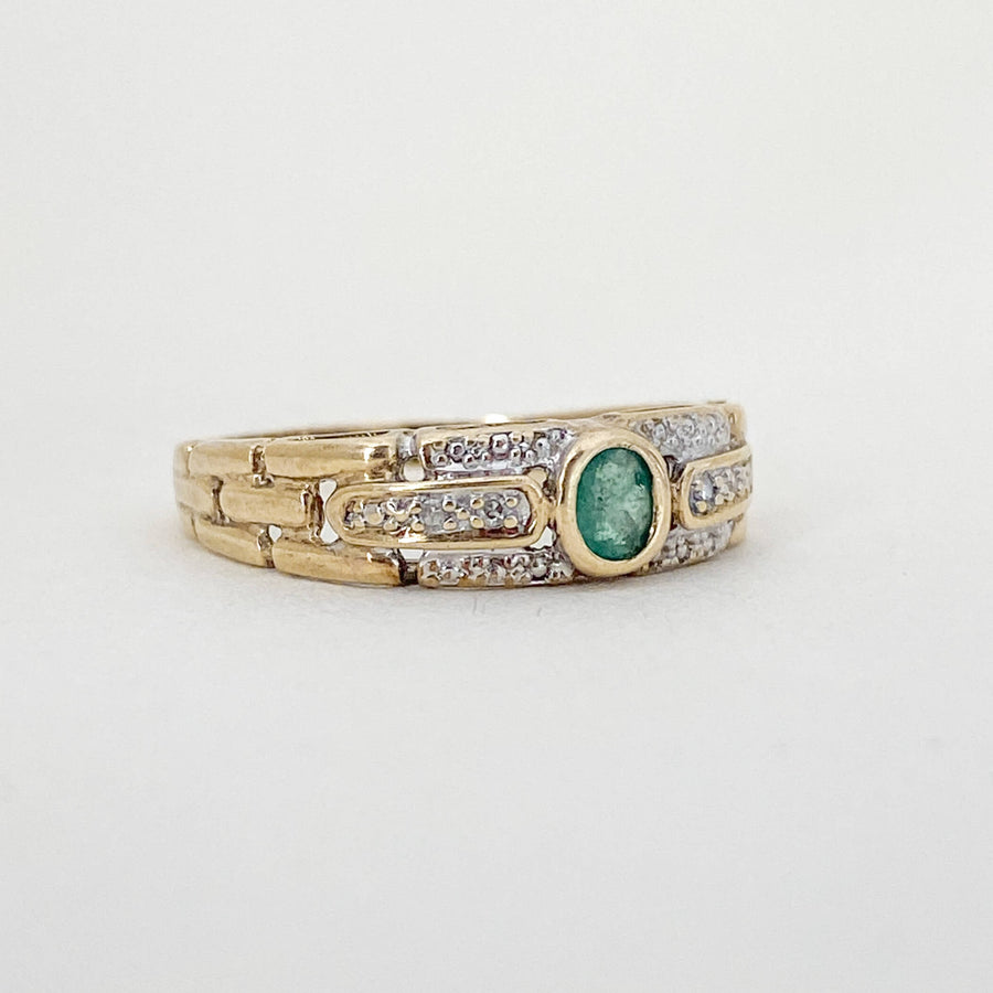 Vintage Emerald & Diamond Chain Ring