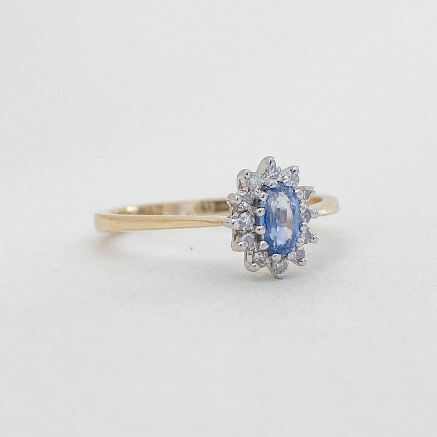 Vintage Ceylon Sapphire & Diamond Halo Ring