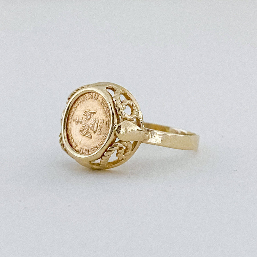 Vintage Mexican Coin Ornate Ring