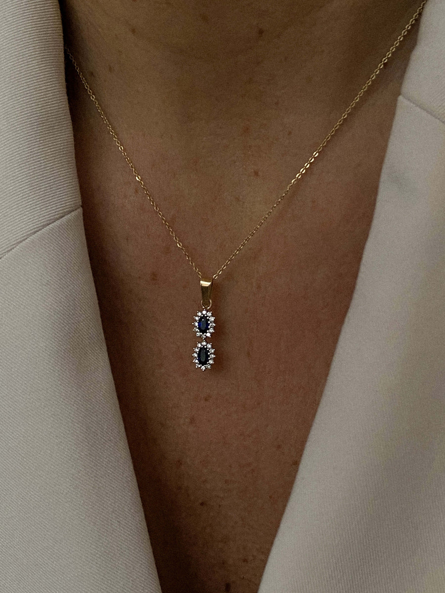 Vintage Sapphire & Diamond Double Halo Pendant