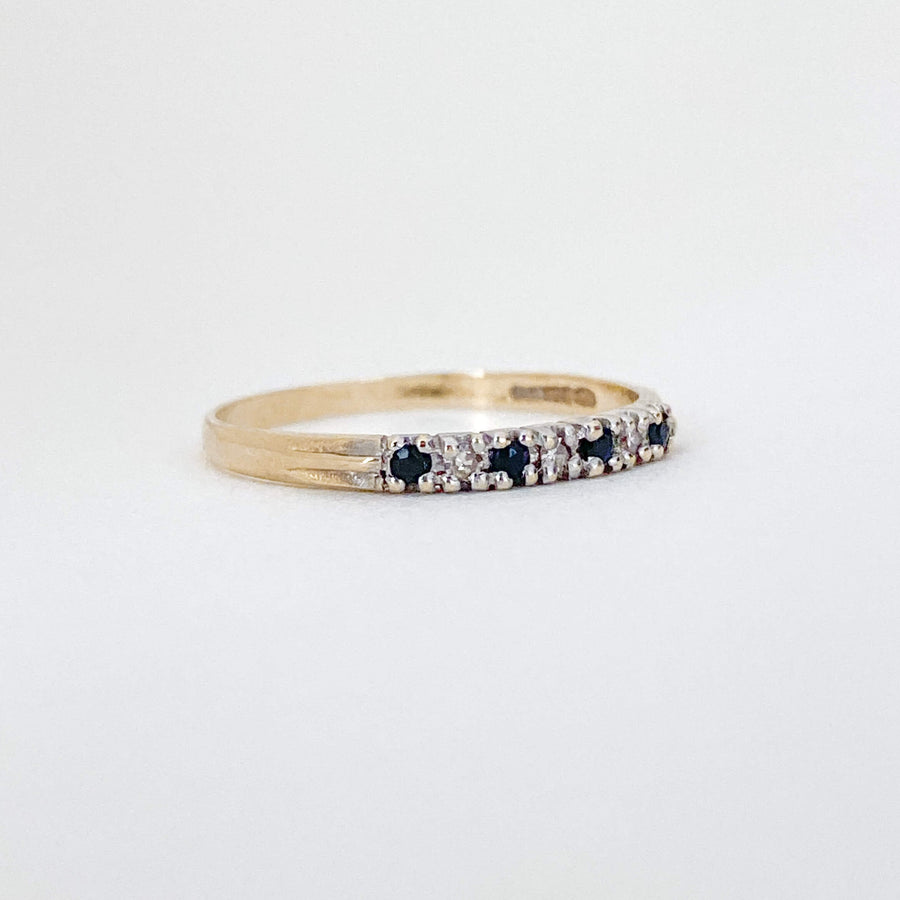 Vintage Sapphire & Diamond Half Eternity Slim Ring