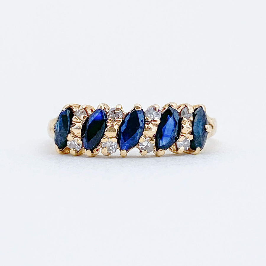 Vintage Sapphire & Diamond Marquises Row Ring