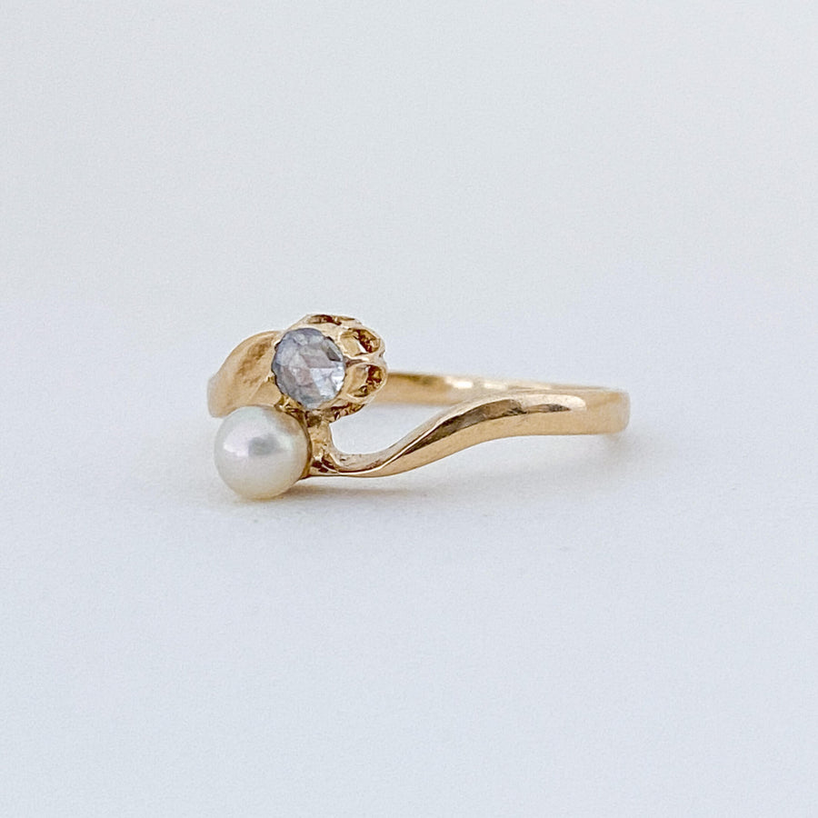 Vintage Diamond & Pearl Toi et Moi Ring