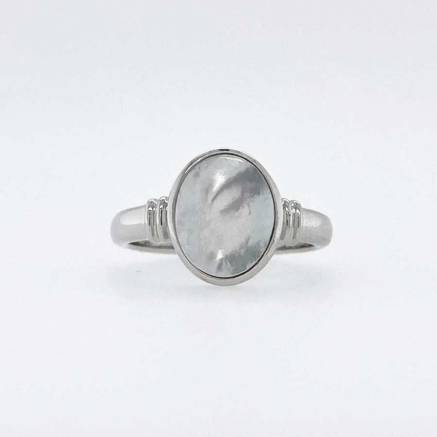 Silver Mother of Pearl Oval Accent Ring