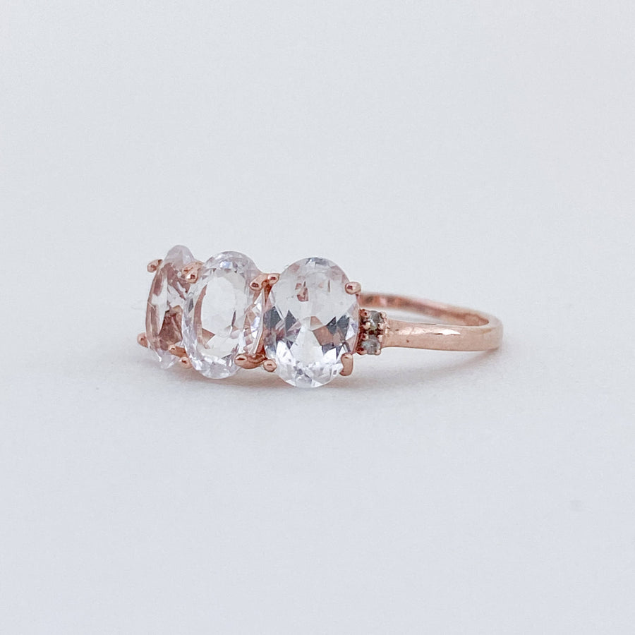 Vintage Crystal & CZ Trilogy Rose Gold Ring