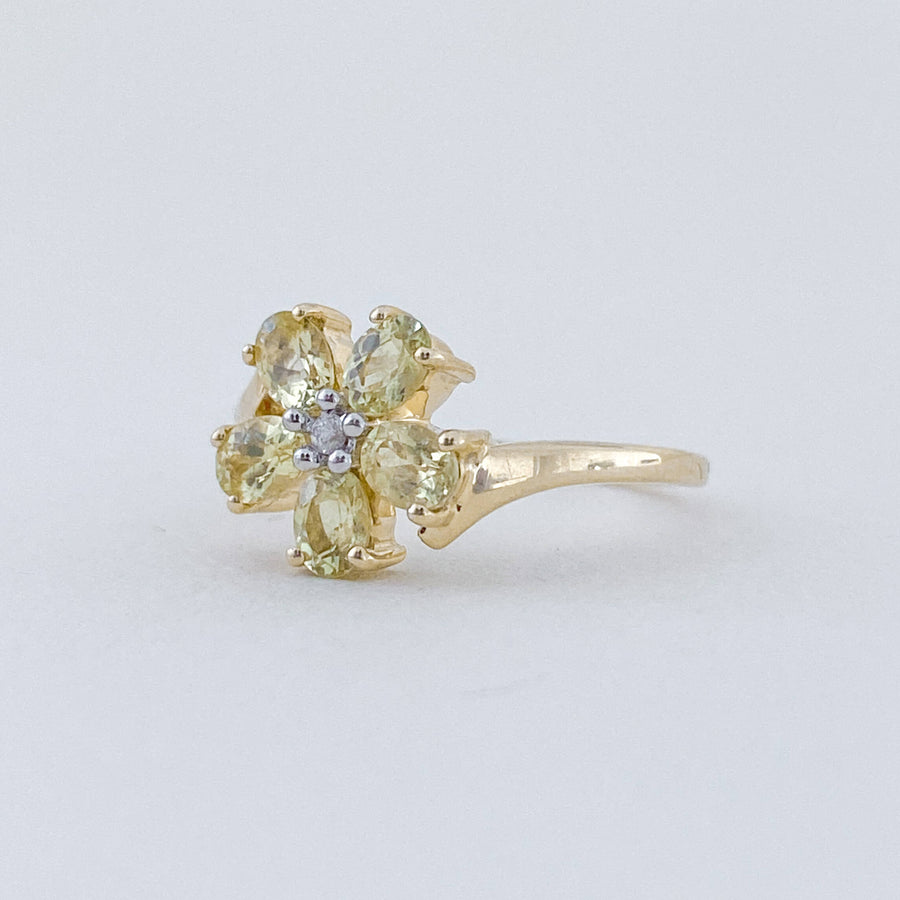 Vintage Lemon Quartz & CZ Flower Ring