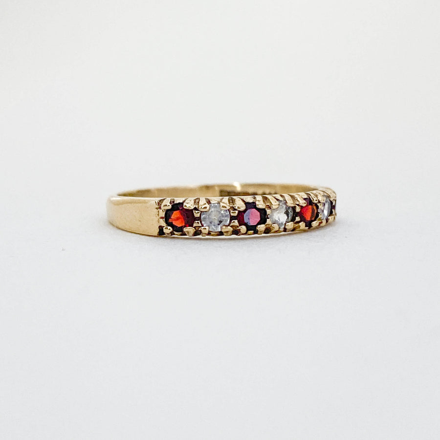 Vintage Garnet & CZ Half Eternity Ring
