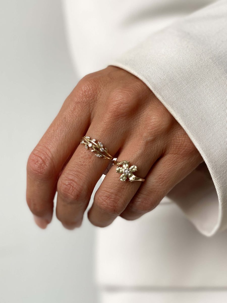 Vintage Lemon Quartz & CZ Flower Ring