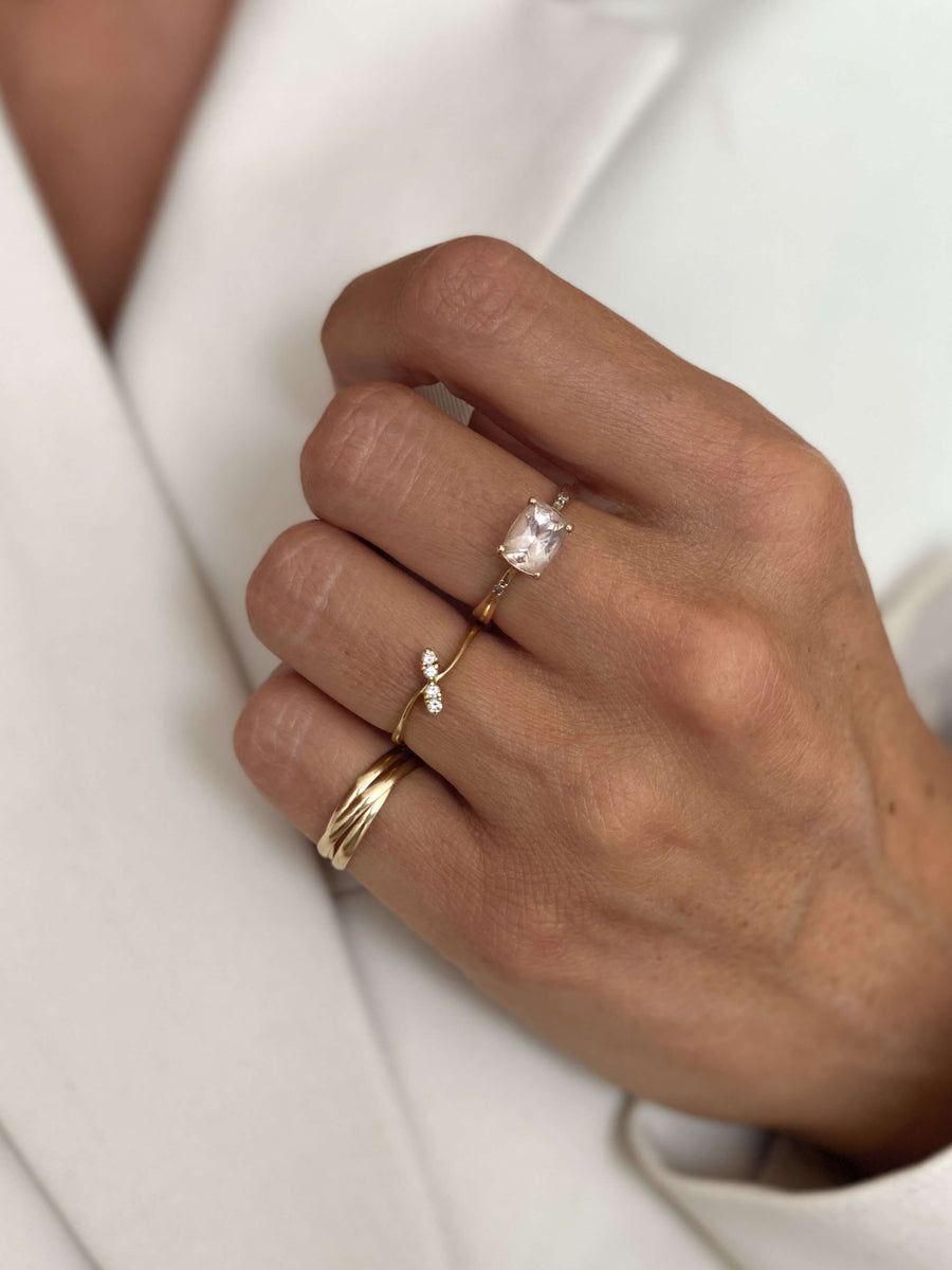 Vintage Rose Quartz & Diamond Rose Gold Ring