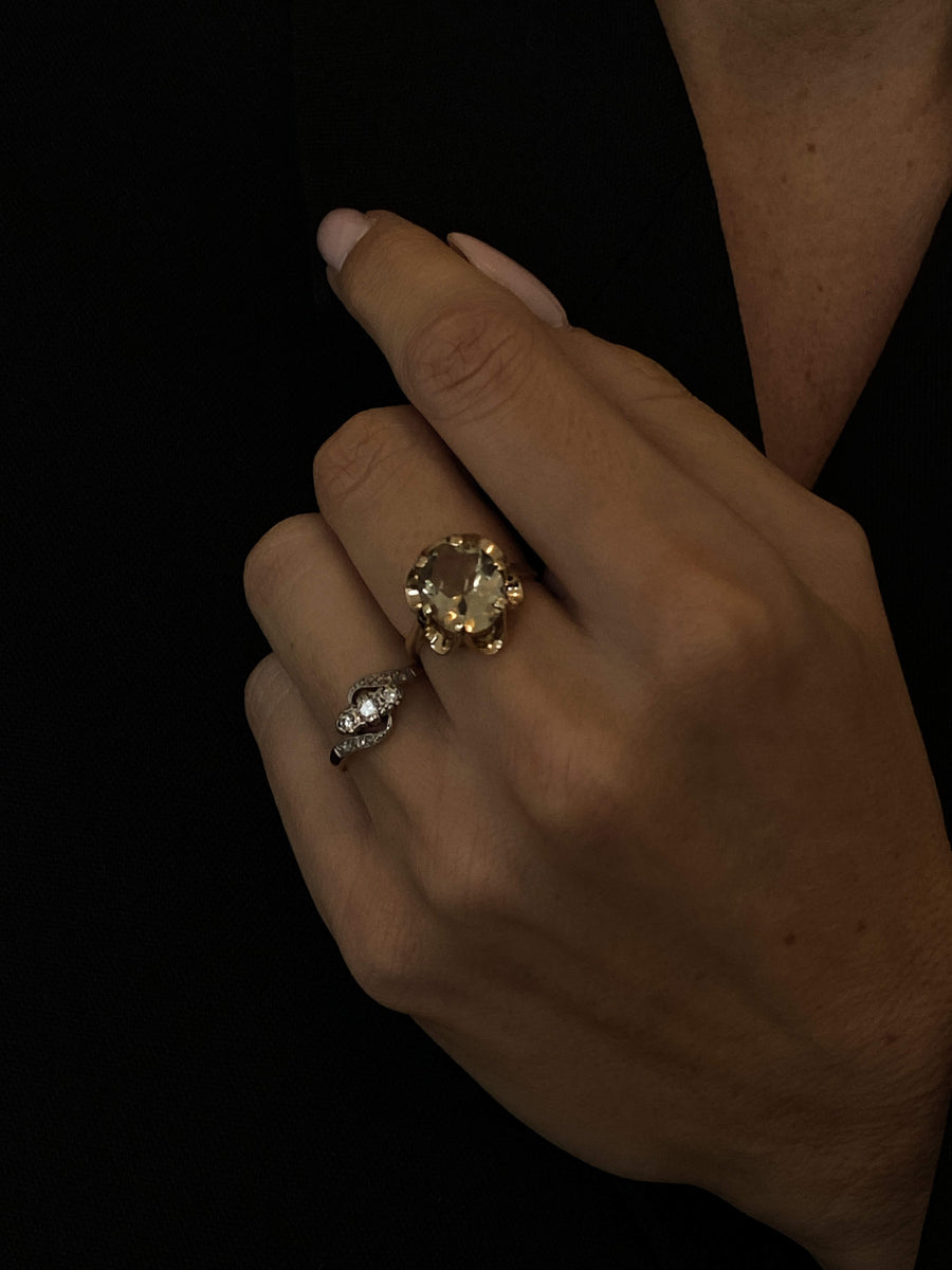 Vintage Lemon Quartz Crown Ring