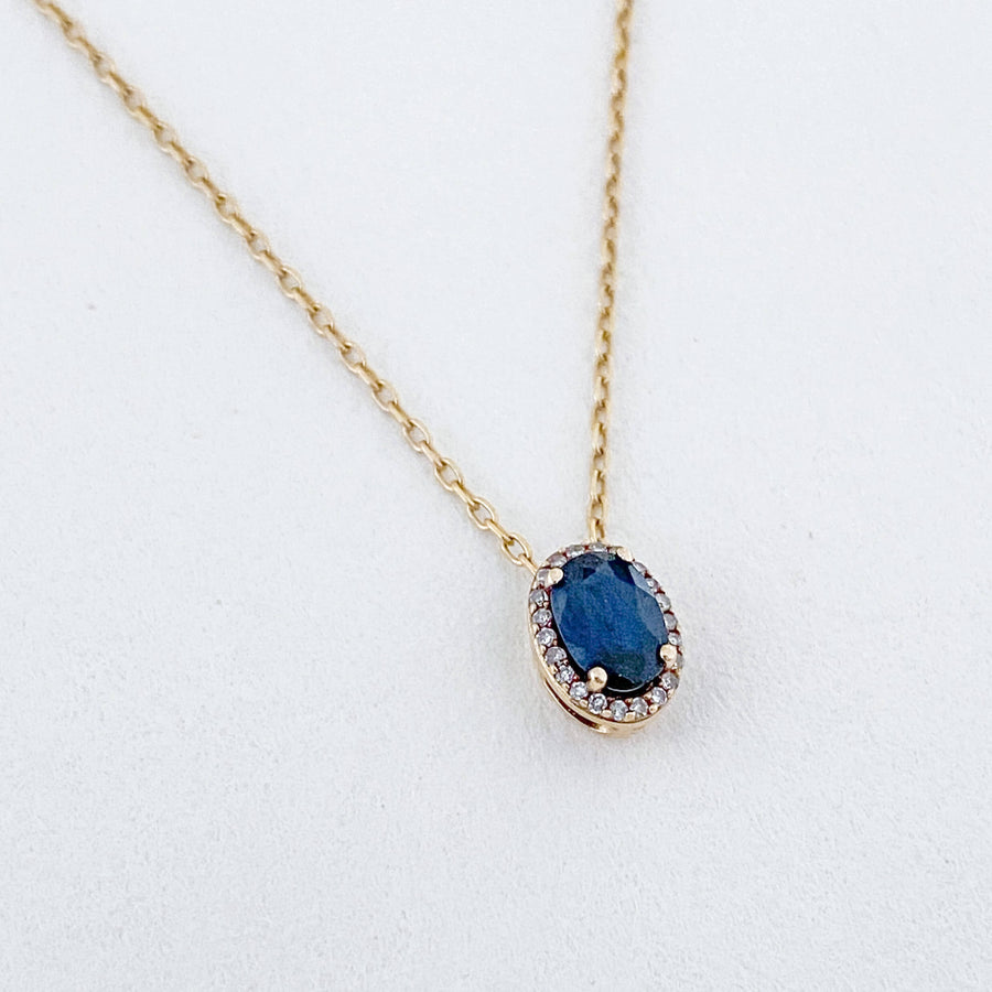 Vintage Sapphire & Diamond Halo Pendant with Necklace