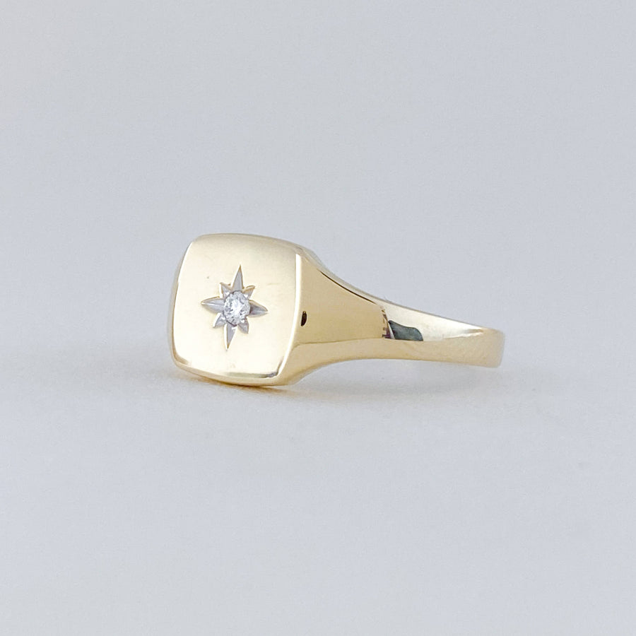 Signet Diamond Star Ring