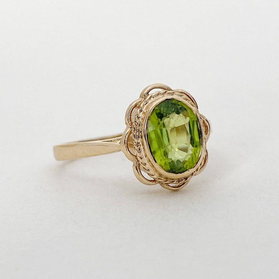 Vintage Peridot Halo Flower Ring