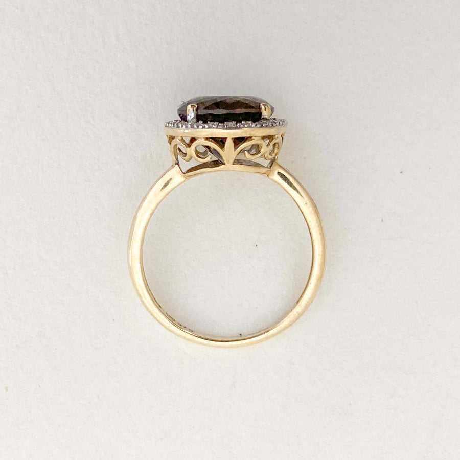 Vintage Smoky Quartz & Diamond Halo Ring