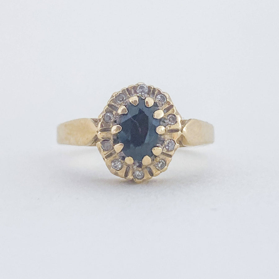 Vintage Sapphire & Diamond Halo Ring